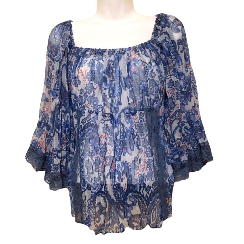 Xhilaration medium blue paisley peasant top